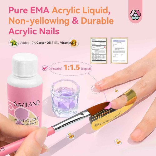 SAVILAND Acrylic Nail Kit with Drill: Professional Nail Kit Acrylic Set for Beginners with Everything Gel Polish U V Light Decorations for Home Salon Gift Set