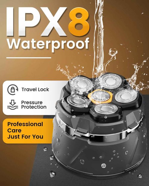 Head Shavers for Men, 2025 Upgraded 6D Flexible Head Shavers for Bald Men, IPX8 Waterproof, Wet/Dry Electric Shaver, Rotary Shaver with LED Display, USB-C Bald Razor with Travel Lock, Black&Grey