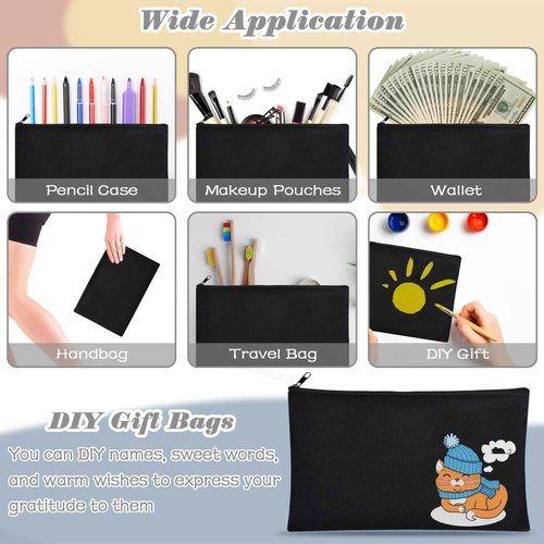ZeeDix 36 Packs Black Canvas Pouch- Multi-purpose Cosmetic Bag with Zipper, Blank DIY Craft Canvas Zipper Bag, Travel Toiletry Bag (8.3 x 5 inches)