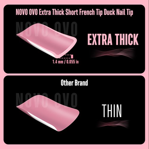 NOVO OVO White French Tip Short Duck Nail Tips Press on, BERRY PINK Pre-designed Soft Gel Nail Extension, Extra thick Full Cover Matte Vrial False Nails for DIY x 12 Sizes 360 pcs