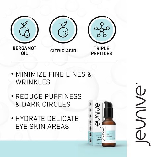 Jeunive Deep Hydration Refreshing Triple Peptides Daily Eye Correction Serum | 48Hr Hydrating Delicate Eye Skin Area to Reduce Dark Circles, Puffiness, Fine Lines and Wrinkles, 1 oz (28g)