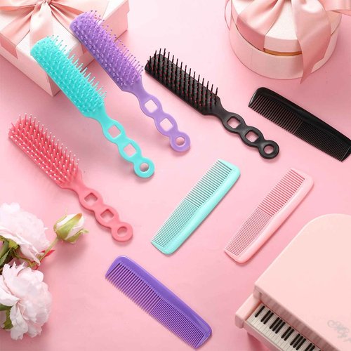SiliFine 72 Pcs Bulk Hair Brushes Combs Set for Homeless Individually Wrapped Hairbrushes Bulk Curly Thick Long Smoothing Detangling Hairbrushes for Women Hotel Homeless Nursing Charity (Multicolor)