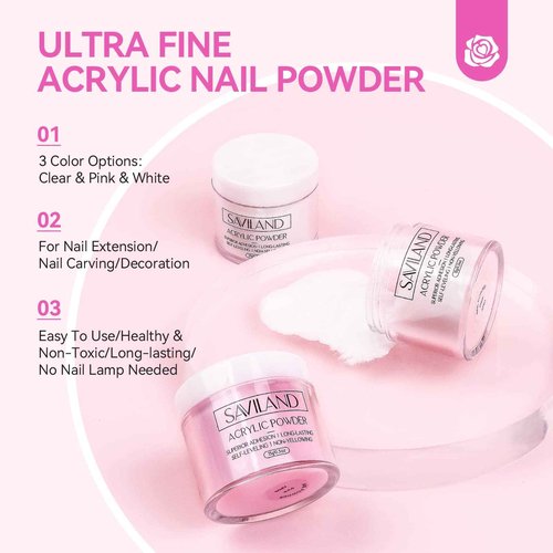 SAVILAND Acrylic Nail Kit for Beginners: Professional Nail Kit Acrylic Set with Everything Nail Drill Acrylic Powder Monomer Liquid Gel Nail Polish U V Nail Light Christmas Gift Home Extension