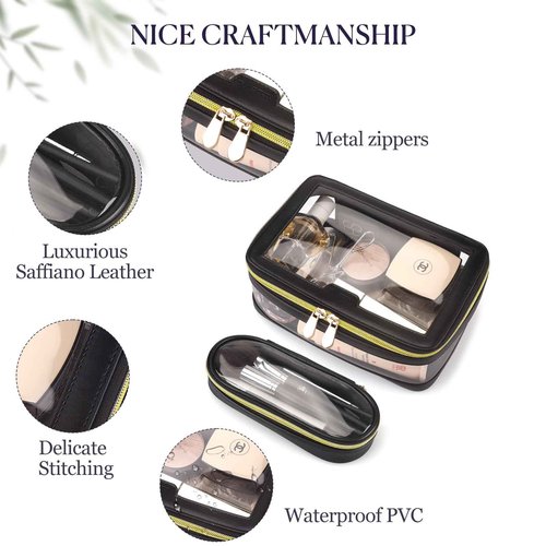 YAASHEEN Clear Makeup Bag Organizer, 2-Piece Makeup Organizer Set (Large & Small) for Home, Office, Travel or Car Use, Holds Cosmetics, Skincare, Stationery, Tech Accessories (Black)