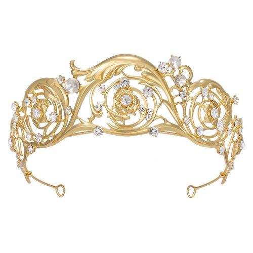 Classic Bridgerton Tiaras for Women, Royal Queen Crowns and Tiaras for Bride Wedding Bridal Birthday Quinceanera Pageant Party Prom,Halloween Costume Cosplay Accessories,Leilani Crystal Tiara,Gold