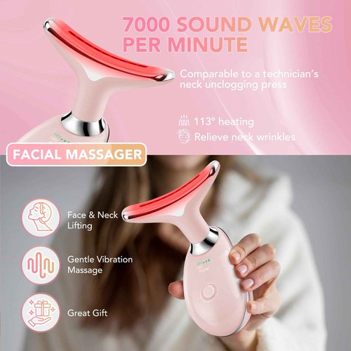 Red-Light-Therapy-for-Face, Facial Massager Wand Tool with 7 Color - Birthday, Christmas, Mothers Day, Valentines Day, Self Care Gifts for Her Women Mom Best Friend Wife Teacher (Pink)