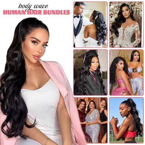 14A Human Hair Bundles 20 22 24 Inch Body Wave Bundles Human Hair 100% Unprocessed Brazilian Virgin Hair Body Wave 3 Bundles Human Hair Extensions for Women Natural Color Quick Weave