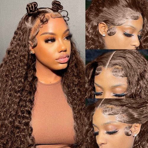 ghotool 250% Density Mongolian Curly Lace Front Wigs Human Hair 13x6 Auburn Brown HD Transparent Lace Front Wigs Human Hair for Women Chocolate Deep Curly Lace Front Wigs Human Hair