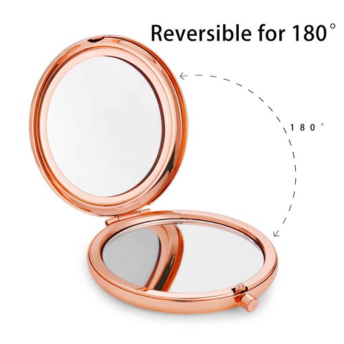 QUSTGO Compact Mirror, Pocket Travel Makeup Mirror for Purse, Metal Round Shell, 2-Sided 1X/2X Magnifying, Portable, Folding, Handheld, Rose Gold, 12 Pack