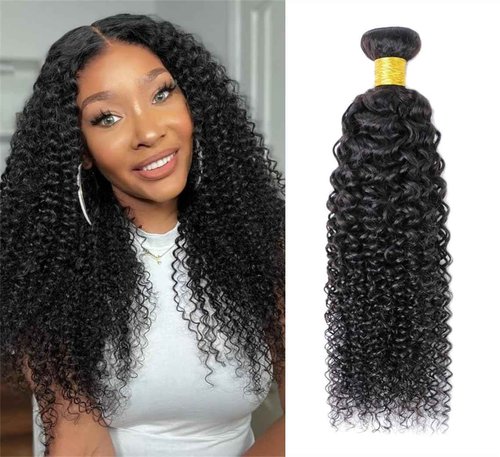 Ladiaryf Kinky Curly Human Hair Bundles Thick Brazilian Virgin Curly Weave Bundles Human Hair 100% Unprocessed Double Weft Natural Black Color Can Be Dyed 100g 16 Inch