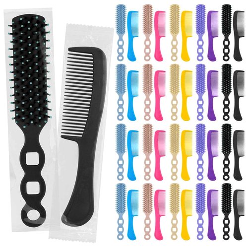 Gisdo 100 Pcs Hair Brush and Comb Set in Bulk for Homeless Individually Wrapped, Bulk Comb Brush Hairbrush for Women Kids Hotel Homeless Charity (Bright Color)