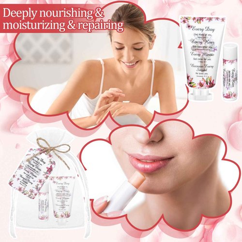 Swiffen 24 Sets Christian Hand Cream and Lip Balm Gift Set Christmas Christian Gift for Women Travel Size Hand Lotion Bible Verse Lip Balm Bulk for Baby Bridal Shower Mom Holiday Gift(Stylish)