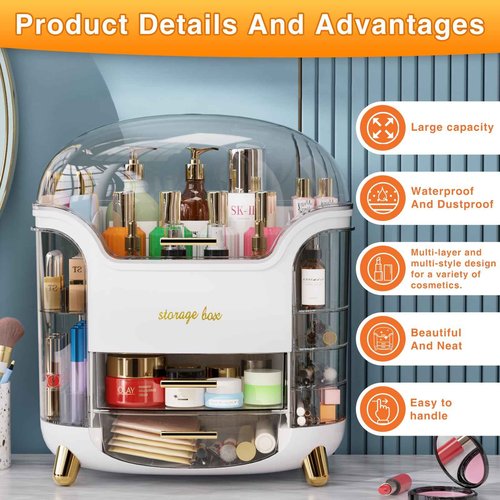 CandleWo Large Capacity Makeup Organizer Countertop Vanity Organizer for Waterproof and Dustproof Skincare, Multi-Style, Clear