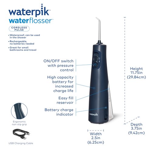 Waterpik Cordless Pulse Rechargeable Portable Water Flosser for Teeth, Gums & Fresh Mint Whitening Refill Tablets (30 Count) – for Use with Waterpik Boost Tip