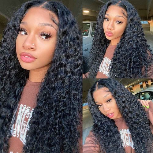 Amznlady Curly V Part Wig Human Hair Brazilian Virgin Human Hair Wigs for Black Women Upgrade U Part Wigs Glueless Full Head Clip In Half Wig No Leave Out 180% Density Natural Black 18 Inch
