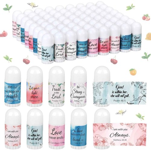 Heigble 72 Pcs Christian Mini Lip Balm Bulk Gift, 8 Flavors, Moisturizing for All Skin Types, Gift for Operation Christmas, Christian Charity Donation Supplies