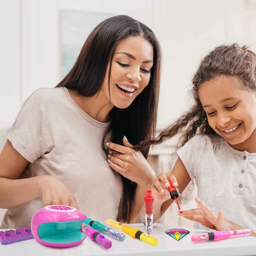 Amagoing Nail Art Kit for Girls, Kids Nail Polish Play Set with Nail Dryer, 2 in 1 Nail Pens,Sticky Cartoon Fake Nail, DIY Sticker, Nail Studio Decoration Birthday Christmas Gift for Kids Age 6-12