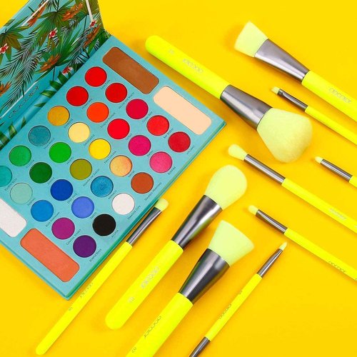 Docolor Makeup Brushes 10 Piece Makeup Brushes Set + 34 Colors Tropical Eeyshadow Palette Pigmented Matte Shimmer Metallic Blendable Soft Cream Powder Makeup Eye Shadow Palettes for Christmas Gift