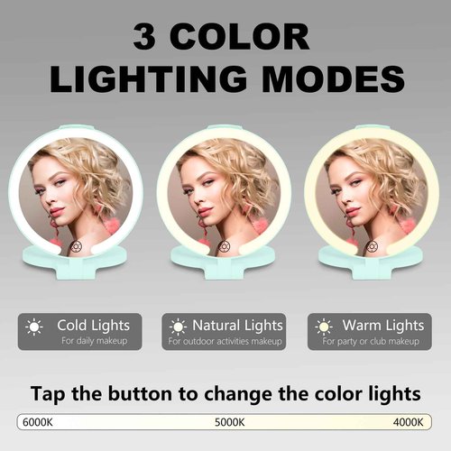 VANRIOS 6.3 Inch Rechargeable Folding 10x Magnification Double Sided Makeup Mirror with Lights, Portable Travel Mirror for Women with Nearsightedness | Travel Essentials for Women