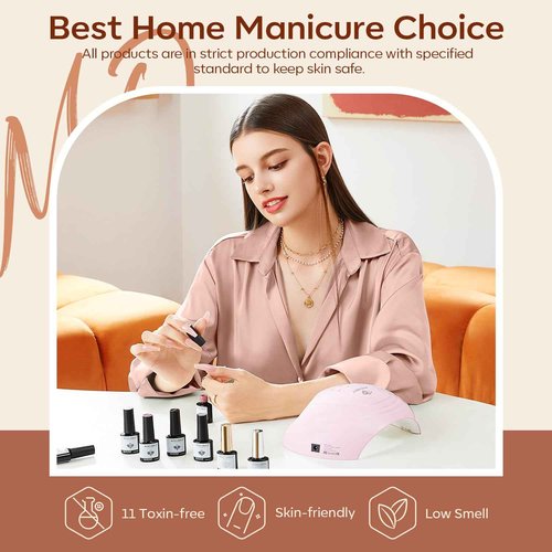 modelones 32 PCS Fall Gel Nail Polish Set, 28 Colors Gel Polish with No Wipe Base Coat, Glitter & Glossy & Matte Top Coat Yellow Orange Brown Nude Glitter Soak Off LED Nail Art Kit Salon at Home