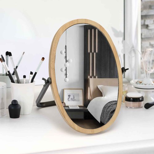 Geloo Vanity Makeup Table Mirror - Desk Mirrors 360 Adjustable Rotation,Wood Framed Small Standing Mirror for Bedroom,Tabletop,Office,Antique,Dresser,Countertop 11.8'' x 7.8''