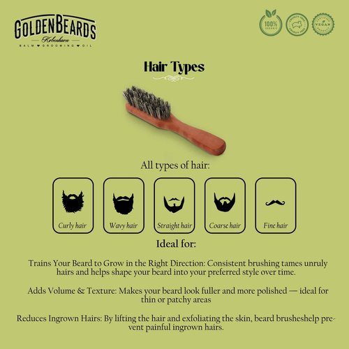 Golden Beards Vegan Beard Brush – Bamboo Handle & Plant-Based Bristles – Eco-Friendly Beard Grooming Brush for Men – Detangles, Styles & Softens Facial Hair