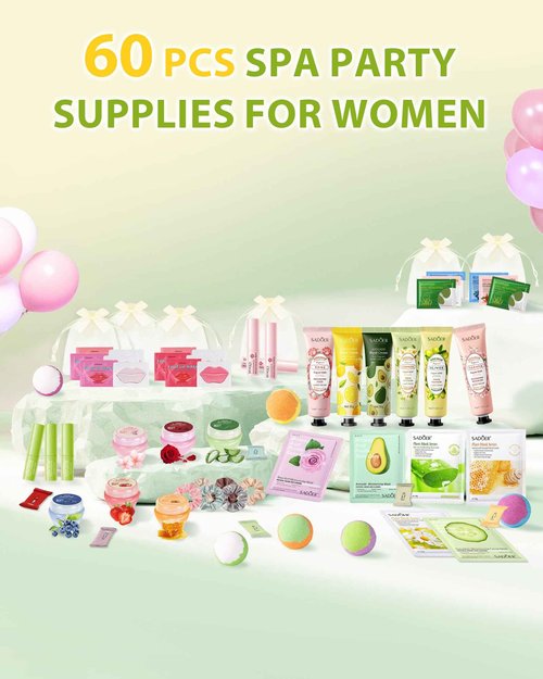 60 PCS Spa Party Supplies for Girl,Spa Party Favors kits Include Face Masks Skincare,Hand Cream, Lip Balm,Under Eye Patches,Lip Mask,Foot Bath Bombs,Women Ideal Gift Bulk Birthday Sleepover Spa Party