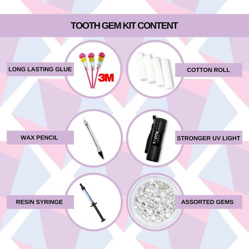 Tooth Gem Kit Professional for Beginners and Pros - Tooth Gems Video APP for Best Designs, Teeth Gems Kit with Glue and Light - Over 30 Gems & Shapes - Made in USA