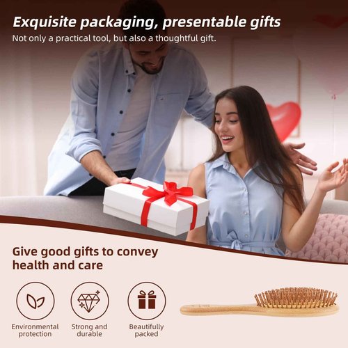 6-Pcs Bamboo Hair Brush Set-Detangling, Scalp Massage for Hair Growth, Wet/Dry Brush for Men, Women & Kids - for Thick, Curly, Thin, Long or Short - Paddle Wooden Hairbrush for Home, Travel Use