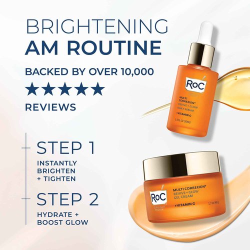 RoC Multi Correxion Revive + Glow Skin Care Regimen Bundle: Vitamin C Serum for Face + Vitamin C Cream for Tighter, Brighter Skin