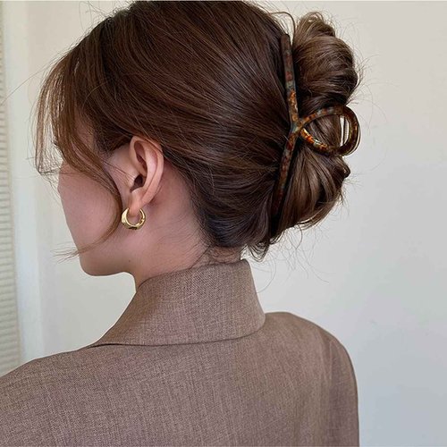 3Pack Large Metal Acetate Hair Claw Clips for Thick Thin Hair, Fashion Big Hair Clamp Hair Styling Accessories as Gift for Wife Girlfriend (Ivory White,Green White,Amber)