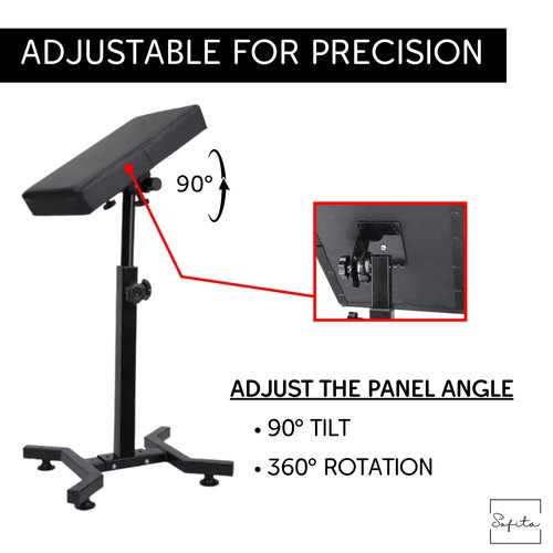 SOFITA Tattoo Arm Rest Stand + [100 Disposable Covers] Arm Rest Tattoo Stand High Stability. Adjustable Height and Tilt. High Density Leather Pad. Robust Four-Corner Base. Tattoo Armrest Stand