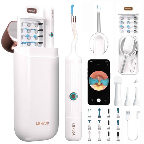 Ear Wax Removal Tool Camera, Smart WiFi Ear Cleaner with Camera, HD Visual Otoscope, Safe Silicone Flexible Scoops & Tweezers Sets Tools for Adults & Kids