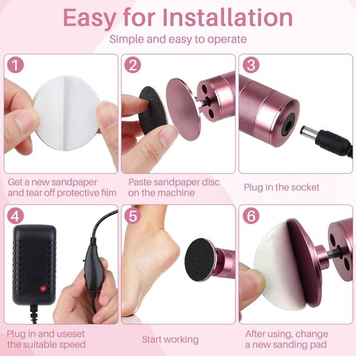 Electric Foot File Callus Remover, 2-in-1 Nail Grinder, Adjustable Speed, 60 Sandpaper Discs, Rose Gold