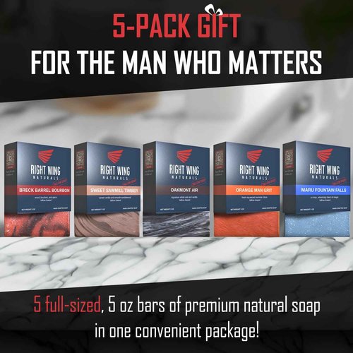 Right Wing Naturals Bar Soap Gift Set for Men | Handcrafted Cold-Pressed | Handmade Organic Soap for Men | Most Popular Flavors | Natural Scented Men’s Bar Soap| Pack of 5 Bars