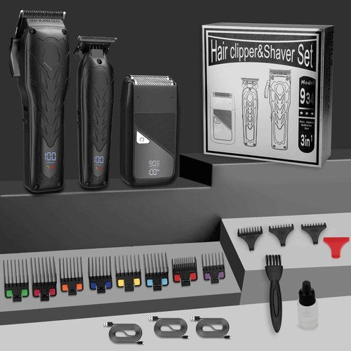 QREEYX Hair Clippers for Men Professional, 7500Rpm Beard Trimmer, IPX6 Waterproof Electric Shavers 3 in 1 Hair Cutting Kit for Men, Cordless Barber Clipper Set with LED Display for Mens Gifts
