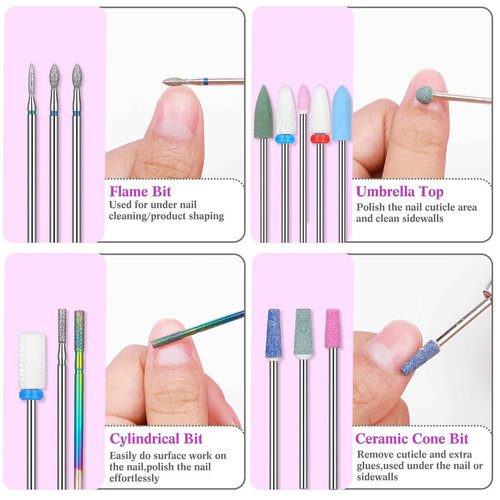 Chumia 47 Pcs Nail Drill Bits Sets 3/32 Inch Electric Diamond Ceramic Acrylic Gel Nail Bit Kit Manicure Supplies Carbide Cuticle for Manicure Drill Remover for Home Salon Gel Pedicure Tools