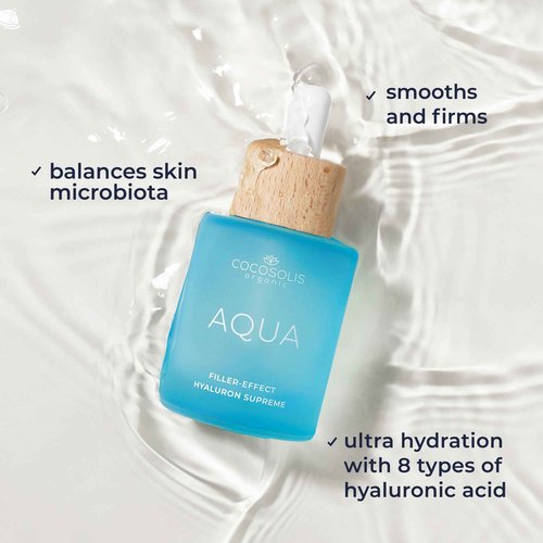 COCOSOLIS AQUA Filler-Effect Hyaluron Supreme facial serum with 8 types of hyaluronic acid and Aquaxyl™, vegan anti-age day care with ultra hydration
