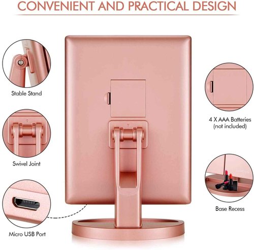 Infitrans Trifold Makeup Mirror Vanity Mirror with Lights,1X 2X 3X Magnification,Touch Screen,180 Adjustable Rotation,Portable Travel Bathroom Cosmetic Mirror