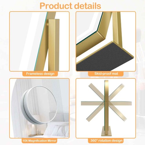 Gvnkvn Makeup Vanity Mirror with Lights 17.2" Large LED Lighted Mirror, Hollywood Make Up Mirror with Lighting, Smart Touch,Detachable 5X Magnification 360° Rotation, (Gold,Gift Box)