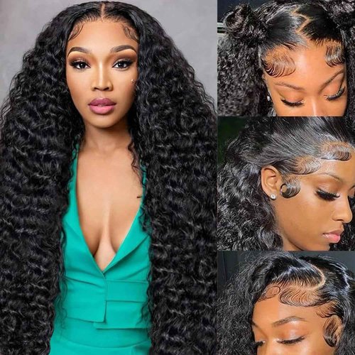 Cfaimity Deep Wave Lace Front Wigs Human Hair Pre Plucked 30inch 13x6 Deep Wave HD Lace Frontal Wig With Baby Hair 180 Density Glueless Deep Curly Human Hair Wigs for Women