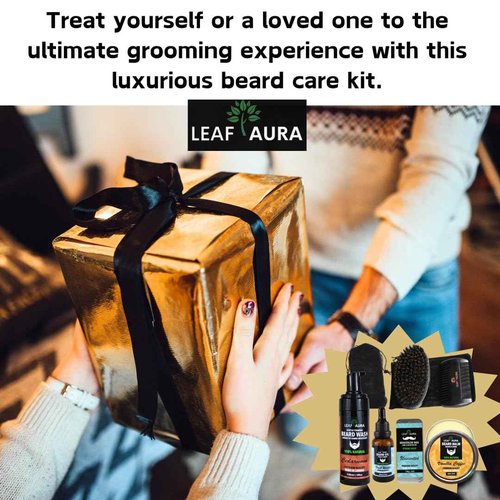 Leaf Aura Beard Care Kit- Comes With Beard Wash, Beard Oil, Beard Balm, Moustache Wax, Boar Bristle Brush, Comb with Stainless steel Scissors- Ultimate Gift For Men