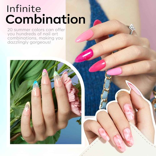 modelones 24Pcs Neon Gel Nail Polish Set, 20 Colors Summer Rainbow Gel Polish Set with Glitter & Glossy & Matte Top + Base Coat Soak Off LED Nail Art Kit Salon at Home