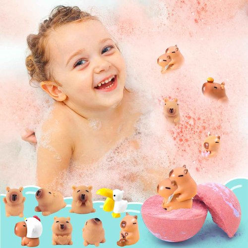 HAPGFS Bath Bombs for Kids with Surprise Inside Organic Bath Bombs Set for Girls Boys with Capybara Toys Inside Ideal Kids Birthday Christmas Easter Gift