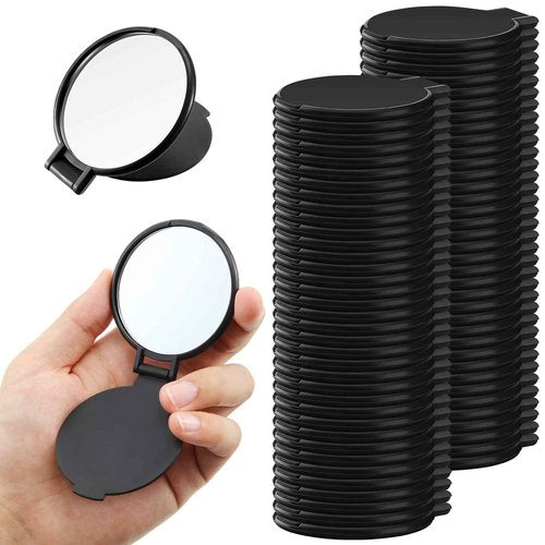 Yalikop 72 Pcs Compact Mirror Bulk Portable Round Makeup Mirror Mini Foldable for Purse Women Travel Daily Use Mother‘s Day Gifts (Black)