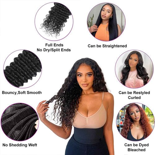 Tanday 15A Raw Human Hair Bundles Deep Wave Bundles Human Hair,Triple Lifespan Indian Virgin Hair,No Tangle Shedding,Multiple Washes Keep Texture Silky Soft (3 Bundle Natural Black, 14 16 18)