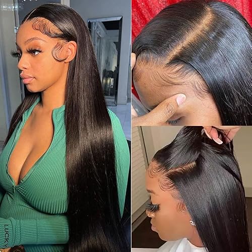 Aliglossy Brazilian Transparent Lace Front Wigs Human Hair 13x4 Straight Wigs Human Hair for Women Pre Plucked with Baby Hair Natural Hairline Wear & Go Glueless Lace Wig 180% Density 24 Inch 10A