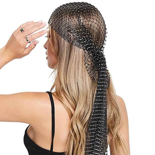 Women Mesh Rhinestone Headbands Glitter Hollow Out Hairbands Crystal Headscarfs Wrap for Rave Party Festival Nightclub
