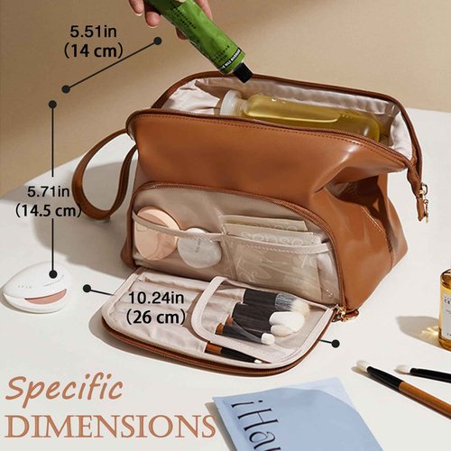 CHATSZ Makeup Bag for Women, Waterproof Cosmetic Bags, Travel Toiletry Bag, Makeup Bag Organizer with Divider and Handle, Wide-Open Cosmetic Case Portable (Brown)