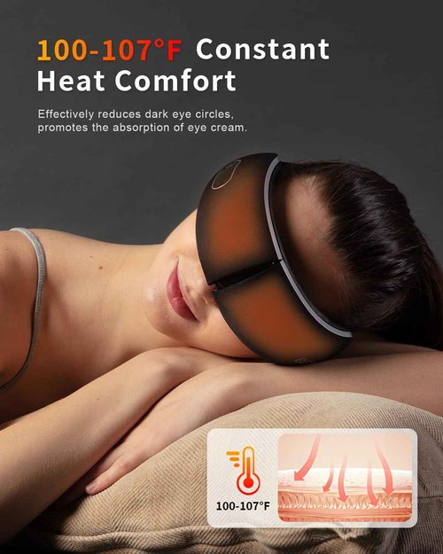 Eleeels Eye Massager with Heat and and Vibration, Christmas Gifts for Women Men Dad Teacher, Sleep Eye Mask, Scalp for Relieving Eye Muscle Tension and Stress (Black)